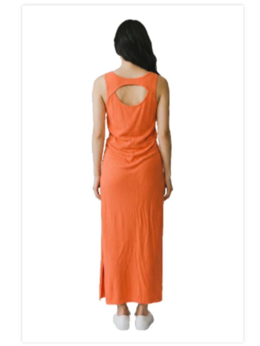 Women’s Maxi Dress Sz L Coral Cutout Back Elastic Waist Sleeveless Sundress EUC
